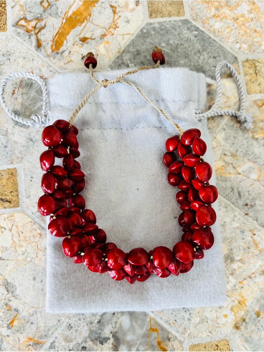 Handmade Red Seed Bead Adjustable Boho Statement Bracelet